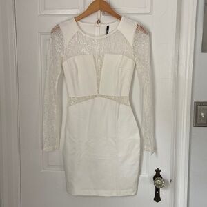 Lulus white mini bodycon and lace dress